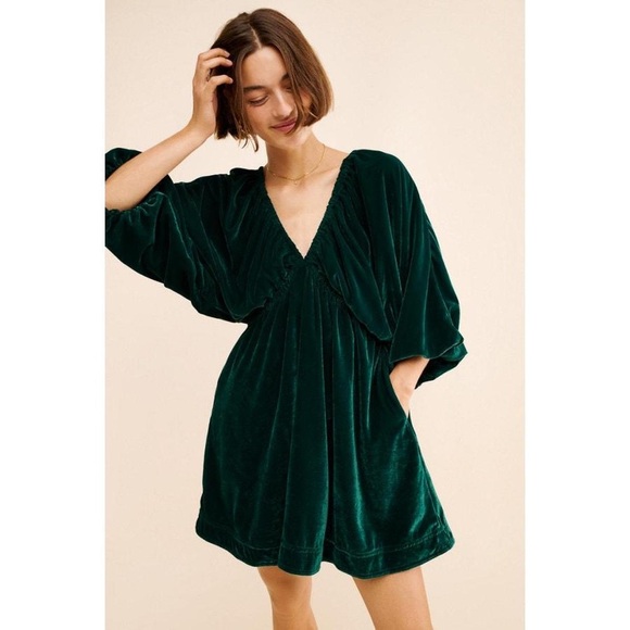 NWT Free People Portia Velvet Mini Dress XL Green - Picture 1 of 6